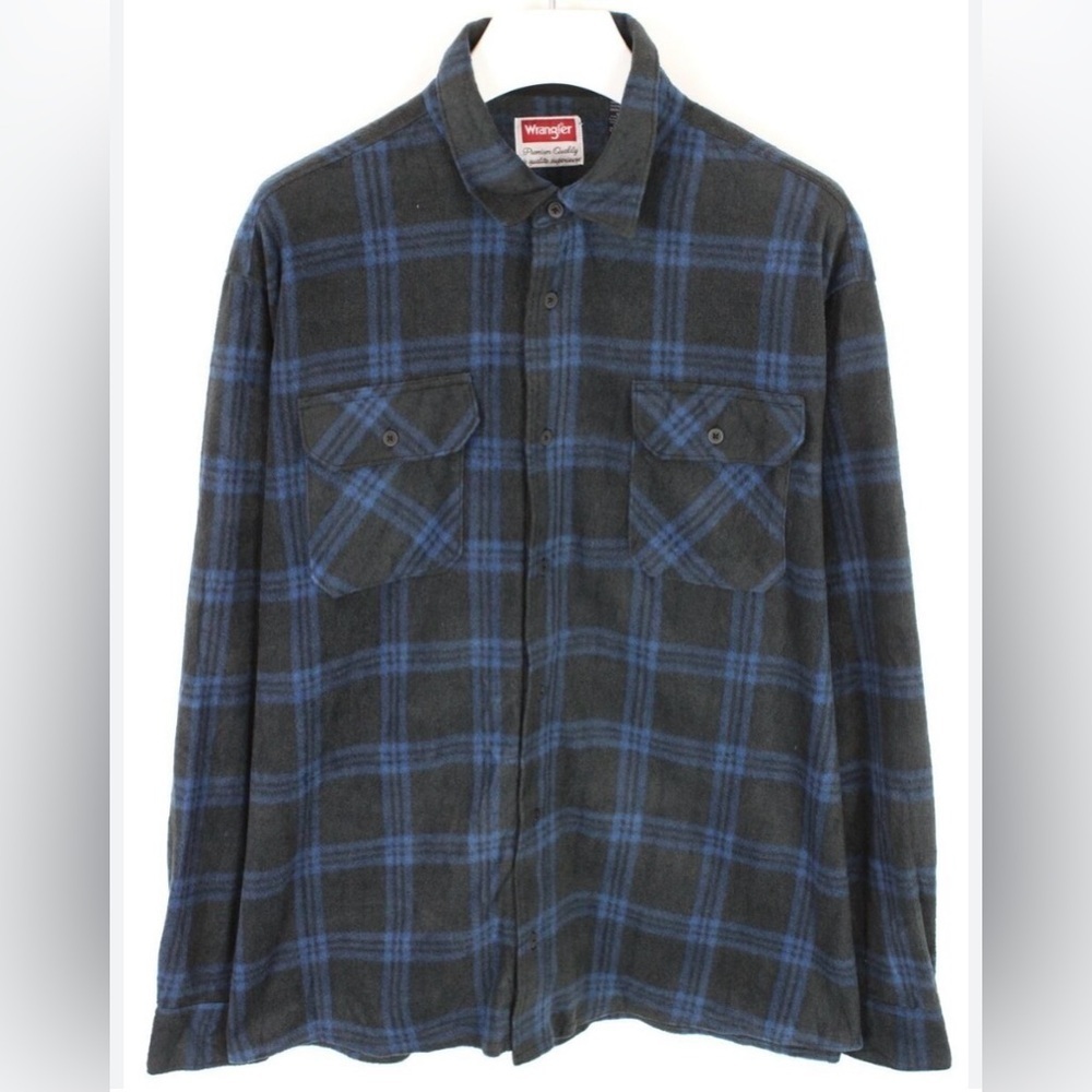 Wrangler Men’s Flannel 3XL NWOT Button Up Black Blue Check